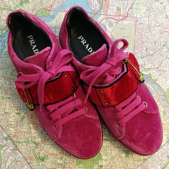 Prada Shoes - Prada Trompe l'oeli Velvet Sneakers